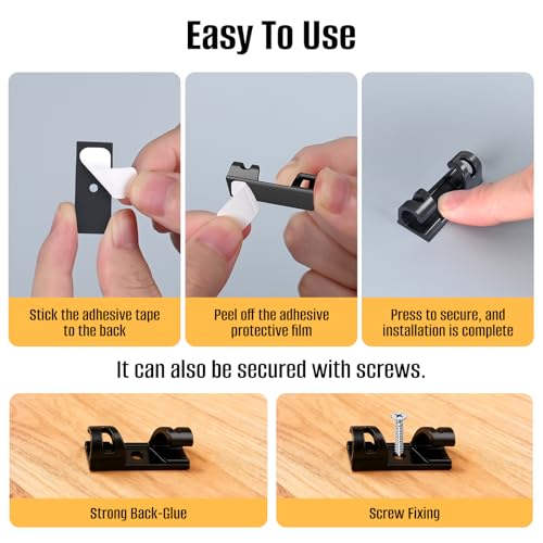 50 Pcs Self Adhesive Cable Clips,Upgraded Cable Management with Screw Hole,Strong Cord Organizer for Under Desk,Car,TV PC,Christmas Light Indoor/Outdoor-Black S - color: black, size: S(Fit 0.12-0.2in)
