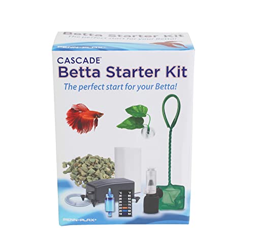 PENN-PLAX Cascade Betta Fish Starter Kit – Includes Air Pump, Airline Tubing, Sponge Filter, and Thermometer – Flow Rate of 1.2 L/Min – 9 Pieces