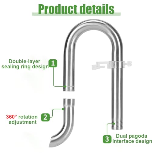 Inflow & Outflow Lily Pipe, Stainless Steel Aquarium Filter Pipes with 2Pcs Pipe Holders for 4.7"/6.3"/7.9" Hoses, Available Extension Pipes - size: Extension Pipe, Fits 16mm Hose