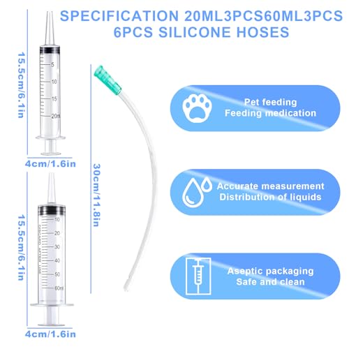 Baby Bird Feeding Syringe Set, Pet Parrot Milk Feeding Syringe with Tubes, Parrot Feeding Tubes Measuring Tools for Feeding Pets Scientific Industrial Labs… (20ml+60ml) - color: 20ml+60ml