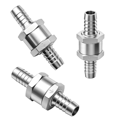mxuteuk 2Pcs 3/8" 10mm Aluminium Silver Non Return One Way Check Valve with 4Pcs 6-12mm Universal Adjustable Hose Clamps for Fuel Petrol Diesel Line Oil M-H-032-10mm - color: Silver, size: 3/8" 10mm
