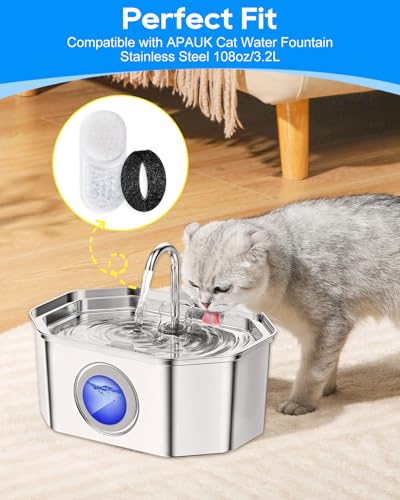 12+12 Pack Cat Water Fountain Filter Replacement Compatible with APAUK Automatic 108oz/3.2L Cat Fountain, Activated Carbon Water Filter for Cat Fountain & Sponges - color: 12 + 12 Pack