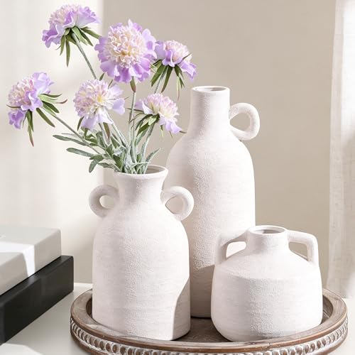 Ceramic Vase Set, 3Pcs Flower Vases for Modern Boho Farmhouse Decor, Decorative Vases for Pampas Grass & Dried Flowers, Distressed Finish - color: K