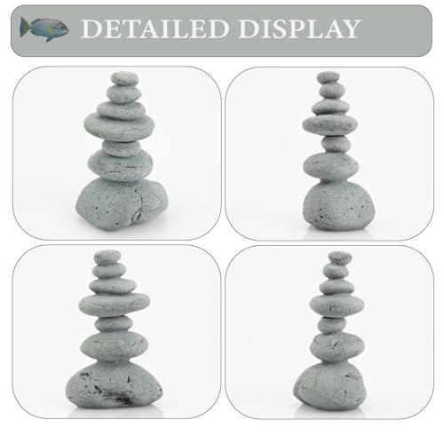 Aquarium Decor,7-Stone Mini Stacked Zen Rock Stone Decor – Balanced Stones Cairn Statue for Garden, Fish Tank, and Micro Landscape (3.7" H)