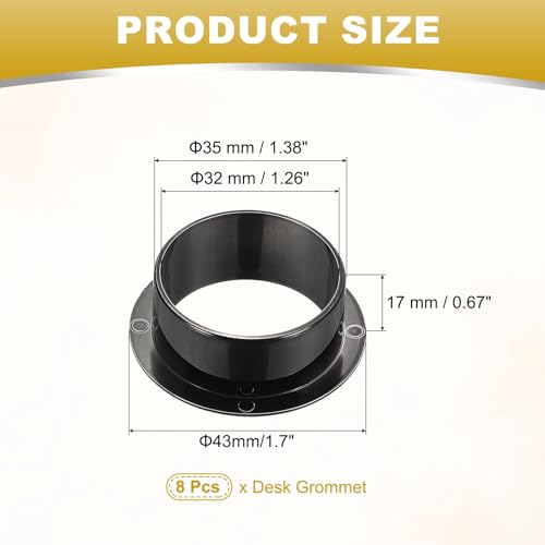 M METERXITY 8-Pack Desk Grommet, 1.7 Inch 43mm Plastic Desktop Cable Hole Cover Plastic Grommet for Home/Office Desktop Wire Organizer [Black] - color: Black, size: 1.7"