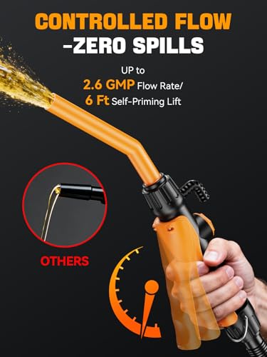 GPUTEK E1 Fuel Transfer Pump Battery Powered 2.6GMP Portable Siphon Pump with Controlled Flow & Leak-Proof 59-Inches Hose for Gasoline Gas Diesel Water