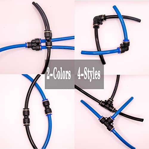 40PCS Quick Release Pneumatic Connectors,Push to Connect Fittings,Air Line Pneumatic Fittings including 10Splitters 10Elbows 10Tee 10Straight for 5/16"tube(black and blue) (8mm-5/16") - size: 8mm-5/16"