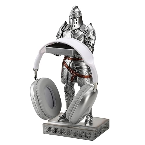 King's Guard Headphone Stand Watch Display Stand Jewelry Bracelet Necklace Holder Trays Towers Warrior Knight Mobile Phone Stand for Office & Home 12.20 Inch (Silver) - color: Silver