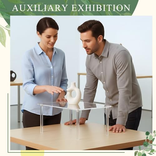 RattanView 3 Pcs 16, 15, 14 Inch Acrylic Risers Display Stands Rectangular 4-leg Acrylic Plant Stand, 6mm Thick Clear Shelf Riser Display Stands for Decor Collectibles Figures and Item Photography - size: 16×10×8 In，15×9×7 In， 14×8×6 in