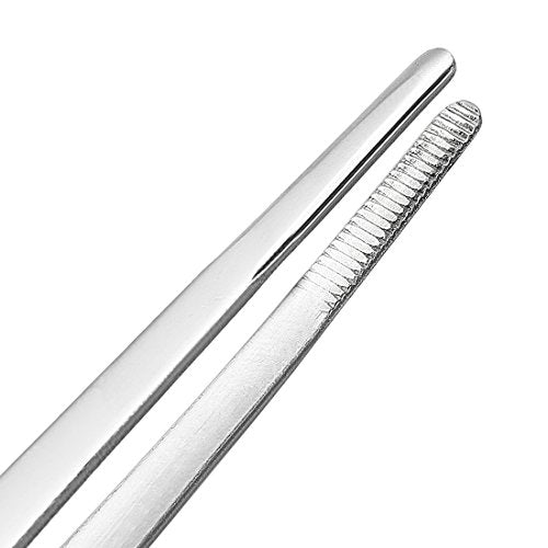 uxcell 3 Pcs 10-Inch Stainless Steel Straight Blunt Tweezers Serrated Tip Daily Garden Tool