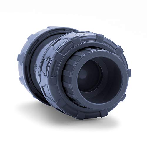 Sharkfellow 1’’ PVC True Union Ball Check Valve with Full Port, ASTM F1970, with EPDM Seals, Corrosion-Free, Service Free, Rated at 200 PSI @73F, Gray, 1 inch Socket (1'') - size: 1''