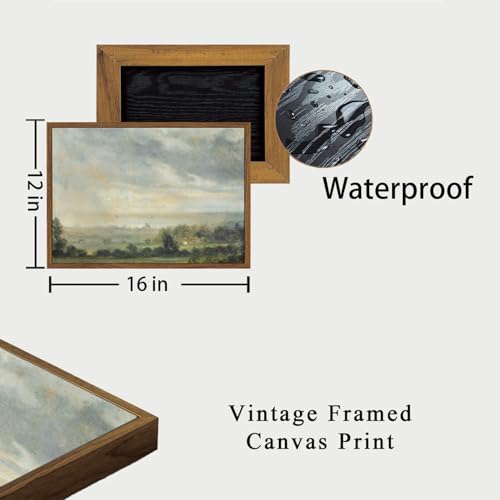 OIQArtOIQ Vintage Framed Wall Art Pastoral Landscape Canvas Art Prints Rustic Farmhouse Pictures Wall Decor Modern Cottagecore Paintings Artwork For Bedroom Kitchen Bathroom Office Living Room - color: Cloudy Sky, size: 12x16 in