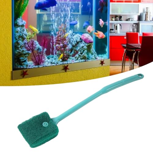 Aquarium Algae Scraper, Double Sided Sponge Brush Cleaner Long Handle Fish Tank Scrubber Sponge Scrubber Cleaner with Hanging Holes(green)