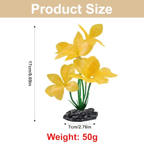 Aquarium Plants Fish Tank Decorations 6.69 Inch Artificial Plastic Plants with Weighted Base, Soft Silk Leaves Realistic Design for Betta Fish Reptile Tank Habitat Decor (Yellow Type-A) - color: Yellow Type-a, size: 6.7 in