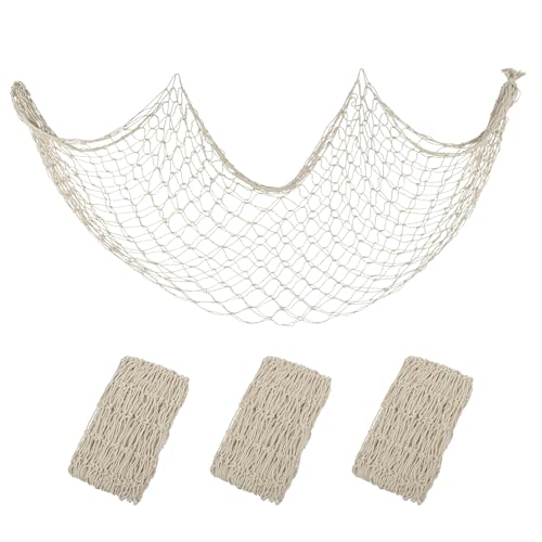 Decorative Fishing Net 3 Pack, 5x10 ft Large Beige Fish Net Decor for Wall, Photo Display, Nautical Mermaid Pirate Ocean Themed Beach Hawaii Under the Sea Party Decorations - color: Beige, size: 3 Pcs-5x10 Feet