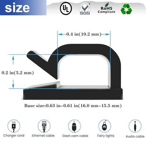 Adhesive Cable Management Wire Clips(Black 50 Pcs),Wires Clips Holders for Cords on wall,Outdoor Cable Clips,Suitable for Under Tables, Cars, Walls, televisions, Christmas Lights - color: Black, size: Small
