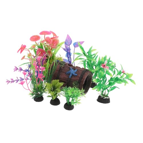 Toyvian 9pcs Broken Barrel Fish Tanks Decor Artificial Plants Aquarium Accessories Fish Tank Ornaments for Betta Cave Hide Aquarium Decorations