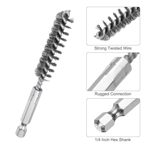 HARFINGTON 10Pcs Stainless Steel Bore Brush 12mm Dia 4" Long Cleaning Twisted Wire Brush with Handle 1/4" Hex Shank for Tubes, Ports, Bearings - size: 12mm