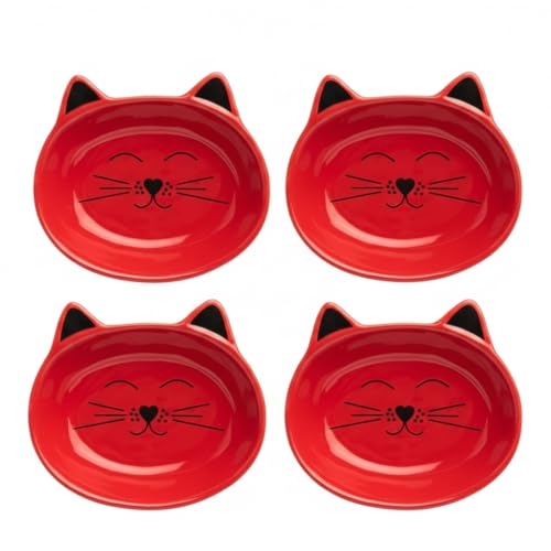 Park Life Designs Oscar Cat Dish - Feeding Bowls - Cat Shaped Food and Water Bowls for Cats (Red) - color: Red