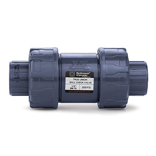 Sharkfellow 1/2’’ PVC True Union Ball Check Valve with Full Port, ASTM F1970, with EPDM Seals, Corrosion-Free, Service Free, Rated at 200 PSI @73F, Gray, 1/2 inch Socket (1/2'')