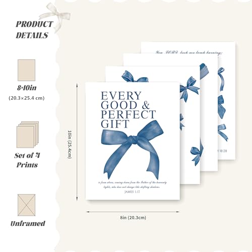 LARTSFRO Coquette Navy Blue Bow Wall Art Decor Posters, Navy Blue Bow Room Bedroom Bathroom Dorm Wall Art Decor Aesthetic for Teen Girls Gifts, Inspirational Bible Verses Bow Wall Decor, 10x8 Inch Set of 4 Pcs Bow Pictures (UNFRAMED) - color: Navy blue bo