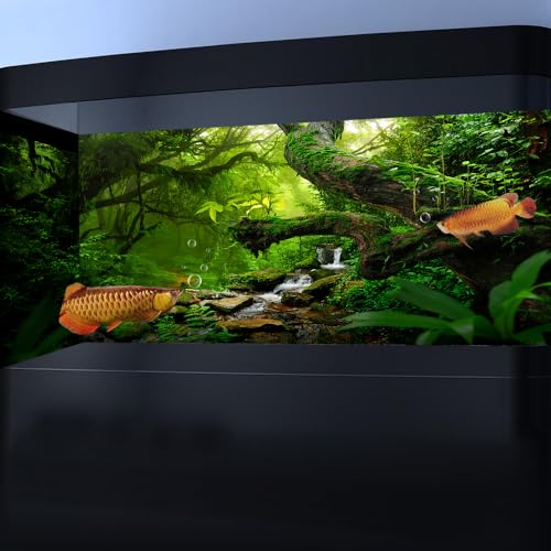 24X12IN Tropical Forest Green Huge Tree Reptile Habitat Aquarium Background, Green Natural Landscape Rainforest Fish Tank Decorations Background, Nature Art Terrarium Background - size: 24X12in/60X30cm
