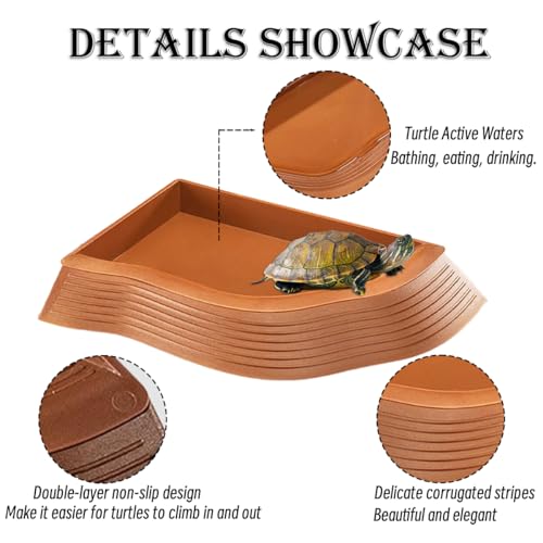 4 Pcs Turtle Water Trays with Ramp,Leaf Tortoise Food Water Bowl with Tweezers,Reptile Turtle Habitat,Tortoise Bath Bowl,Turtles Habitat Accessories,Waters Dish for Reptile Tank,for Indoor Aquariums