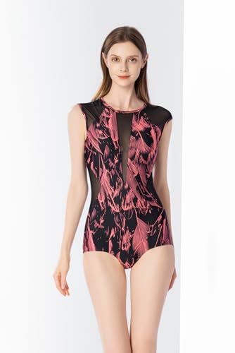Women's Mesh Swimsuits One Piece Cutout Bathing Suits Backless Hollow Out Swimwear Sexy See Through High Cut Monokini - color: Red, size: 4