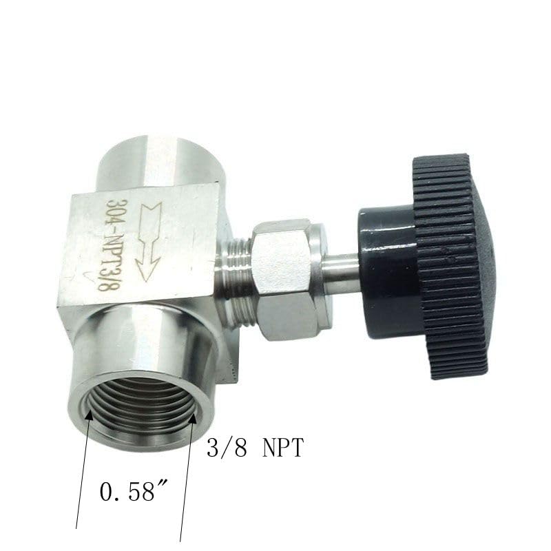 1 Piece Stainless Steel 304 Instrument Gas Needle Valve 3/8" NPT Female x 3/8 NPT Female - size: Straight 3/8" NPT F x F
