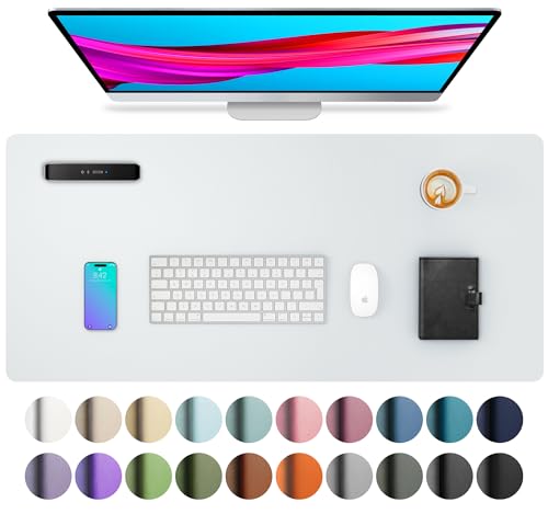 Aothia Leather Desk Pad Protector, Large Mouse Pad, Office Mat, Non-Slip PU Leather Blotter, Laptop Desk Pad, Waterproof Writing Pad for Office and Home (Barely Grey, 23.6" x 13.7") - color: Barely Grey, size: 23.6" x 13.7"