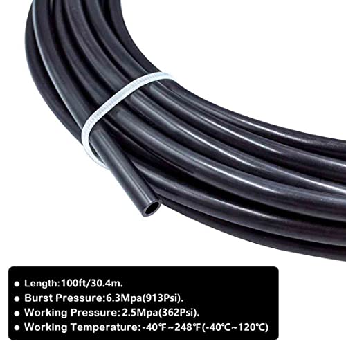 Beduan Pneumatic Nylon Tube 3/8"OD 100ft SAEJ844 Air Line Nylon Hose Tubing for Air Brake System or Fluid Transfer Black - color: Black, size: 3/8"OD 100FT