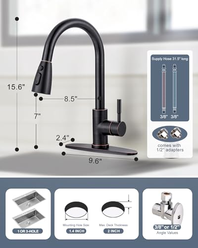 Kitchen Faucet with Air Gap: WOWOW Stainless Steel Kitchen Sink Faucet and Dishwasher Air Gap Kits for Kitchen Sink 2 or 4 Hole, Oil Rubbed Bronze Kitchen Faucet Combo with Sprayer - color: C: Oil Rubbed Bronze, style: Kitchen Faucet with Air Gap Kit
