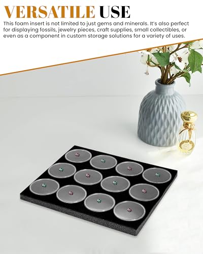 Novel Box Gem Jars 12 large Size Gemstone tray | Black Tray Foam Sheet 7.8X7.8X0.75 | Jewelry Display Rock Storage Box Insert | Gemstone display Trays for Collectibles - color: Black Foam Liner with 12 Gem Jars