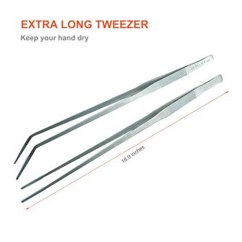 Extra Long Tweezers with Rubber Cover Tips, Fecsam Feeding Tongs - 2 Pack/18.9 inch Aquarium Stainless Steel Large Aquascape Tools for Fish Tank, Terrarium，Aquascaping, Reptile, Bearded Dragon