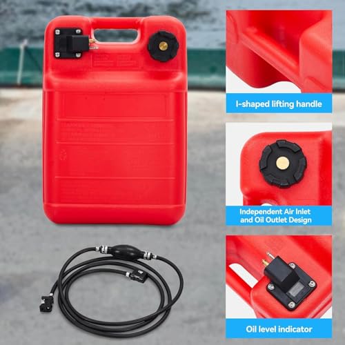 Portable Boat Fuel Gas Tank, 6 Gallon/24L Outboard Marine Boat Tank with Transfer Hose & Gauge for Outboard Engine, Yacht, Fishing Boat - size: 6 Gal