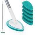 Shower Scrubber with Long Handle, 47'' Bathtub Scrub Brush, Bathroom Tub and Tile Cleaning Tool with 6 Refill Pads - color: Green, size: Scrubber with Long handle