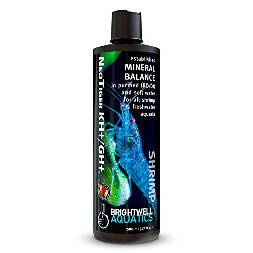 Brightwell Aquatics NeoTiger KH+/GH+ Mineral Supplement Balances Hardness in RO/DI Water with Calcium Magnesium Potassium Sodium for Shrimp Fish Planted Aquariums, 500 ml - size: 500-ml