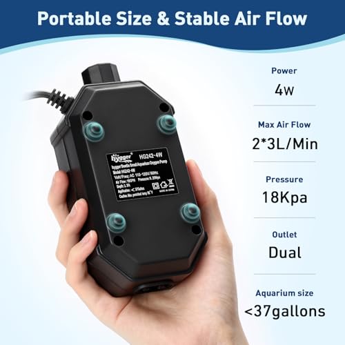 hygger Aquarium Air Pump, Ultra Quiet Oxygen Aerator with Air Stone Airline Tubing Check Valve, Aquarium Fish Tank Air Bubbler for 3 to 79 Gallon Tank and Bucket - size: Medium
