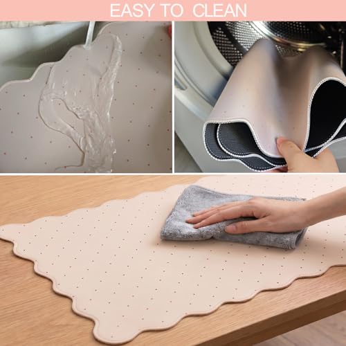 Cute Beige Scalloped Desk Mat with Polka Dot Large Mouse Pad Computer Mat Aesthetic Keyboard Mat for Desktop Laptop Protector for Office & Home - color: A4- Beige Pink