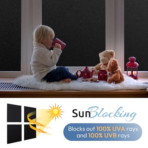 rabbitgoo Blackout Window Film, Removable Window Tint in House Static Cling, Darkening Privacy Heat & Light Blocking, Window Cover Day Sleep for Home Garage Bedroom Black 35.4 x 78.7 Inches - color: Black, size: 35.4" X 78.7"