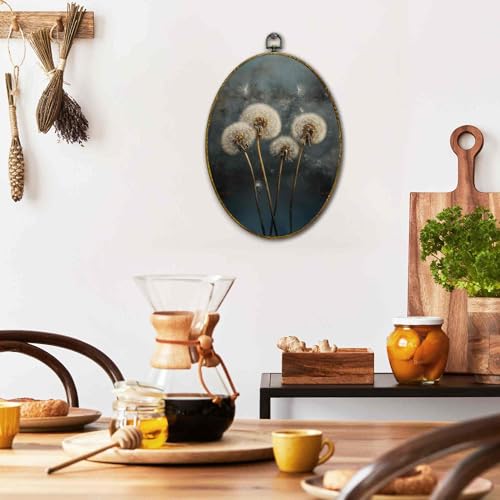 XFCICRLJ Vintage Dark Academia Dandelion Floral Wall Art Decor, Rustic Farmhouse Oval Canvas Prints Framed, Gothic Dark Moody Cottagecore Botanical Wall Art Decorations for Home Bedroom Living Room Decor, 11x8.5 Inch - color: Dandelion