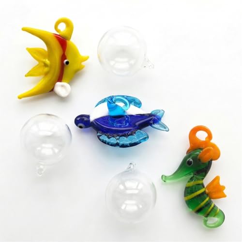 Hand Blown Glass Fish Figurines with Floats, Set of 3 Small Tropical Sea Animal Decor (B) - color: Multi-colour -B