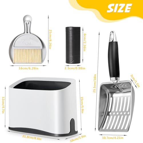 Cat Litter Scooper with Holder, Stainless Steel Cat Litter Scoop, Kitty Poop Scooper Stand for Litter Box, Cat Caddy for Litter Scoop, Fast Sifting Kitty Poop Scooper Caddy Poop Scooper Stand - color: White, size: M
