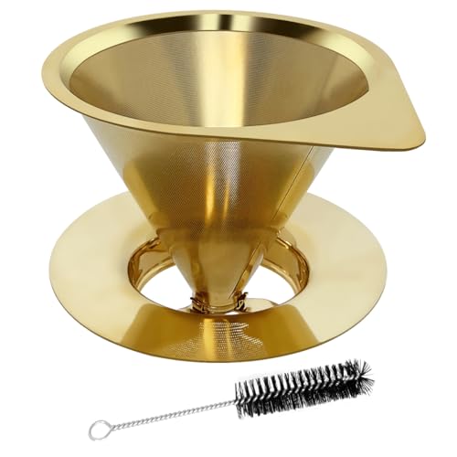 LHS Pour Over Coffee Dripper Reusable Coffee Filter Paperless Coffee Filter Stainless Steel Pour Over Coffee Maker Cone Coffee Dripper for 1-2 Cup,Gold - color: single mesh 1-2 cups Gold