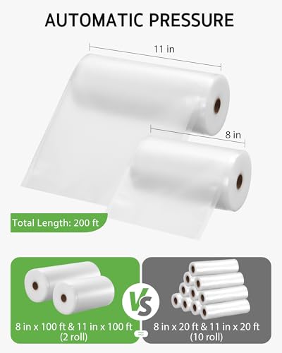 Syntus 11" x 100' and 8" x 100' Vacuum Sealer Bags for Food with Cutter, Vacuum Sealer Bags Roll Keeper BPA-free Heavy-duty Commercial Grade for Food Storage, Meal Prep and Sous Vide - size: 11" x 100' and 8" x 100'