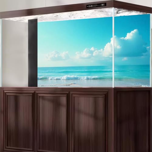 Ocean Beach Aquarium Background Calm Turquoise Ocean Seaside Fish Tank Background Tropical Seashore Beachside Cloudy Blue Sky Terrarium Backgrounds Stunning Seascape Reptile Tank Backgrounds 24x12in - color: Aqua, size: 24(W)x12(H)in