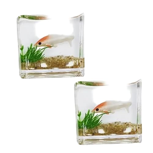 2Pcs White Goldfish Charm of A Mini Tank with This 1:12 Scale Miniature Accessory Square Fish Tank Realistic Glass Decor for Dollhouse Display Captivating Miniature for Crafts Ornaments Handmade