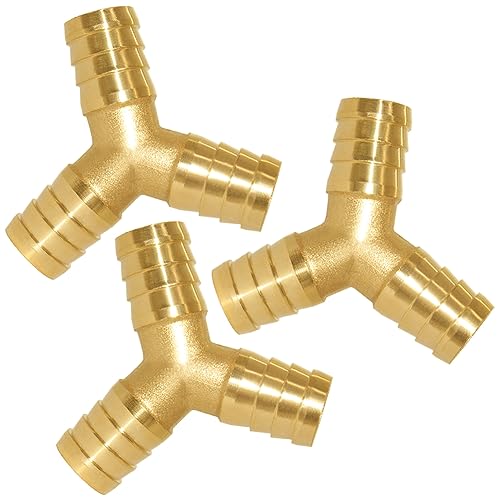 Uenede 3PCS Solid Brass 3/4"OD Barb Fitting Y 3-Way Union Intersection Barbed Hose Fittings for Water/Oil/Gas - size: 3/4" Barb, style: Y (3 Way)