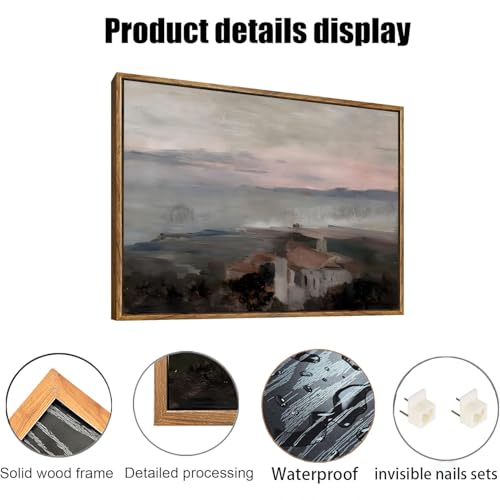 OIQArtOIQ Vintage Landscape Canvas Wall Art Framed Natural Scenery Painting Artwork Prints France Country Wilderness Farmhouse Decor Pictures Kitchen Bedroom Living Room Bathroom - color: Coastal Town, size: 24x36 in