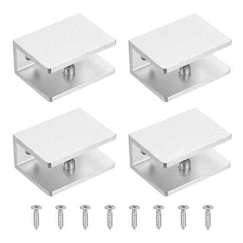 uxcell 4Pcs Glass Shelf Brackets, for 10-12mm Square Shape Glass Combination Fixing Mirror Bracket, Aluminum Alloy Clip Clamp with Screws for Glass/Wood Display Cabinet, Silver Tone - color: Silver Tone, size: 10-12mm
